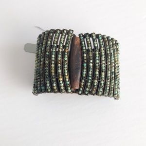 Handmade beaded and leather bracelet